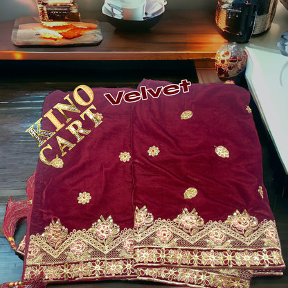 Luxurious Maroon Velvet Shawl with Exquisite Embroidery