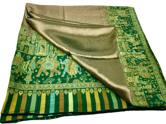 Double Shade Moonlight Pashmina Darbari Shawl – Golden & Deep Green | Kinocart