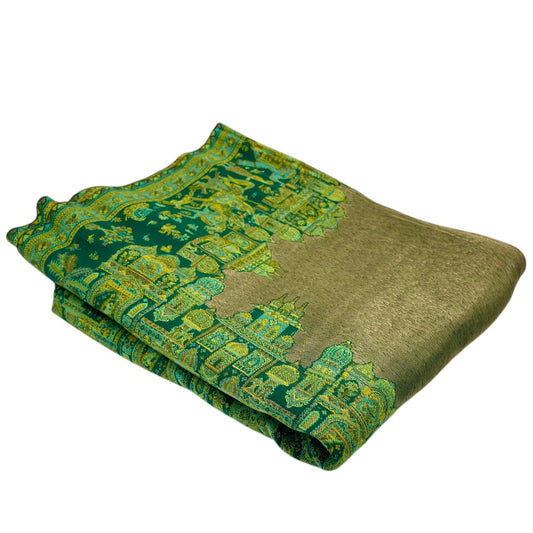 Double Shade Moonlight Pashmina Darbari Shawl – Golden & Deep Green | Kinocart