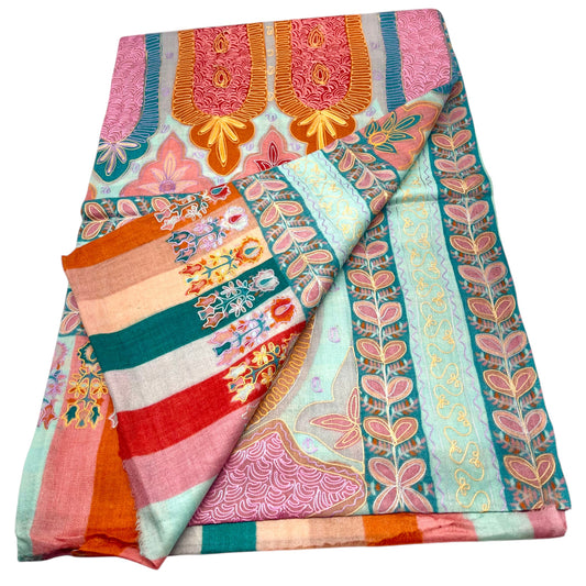 Multi Color Handwoven Kashmiri Kalamkari Pashmina Shawl – Vibrant Artistic Luxury