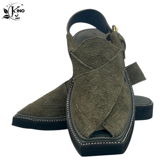 Grey Peshawari Shoes with Tyre Sole – Traditional Charsadda Sandals | Kinocart