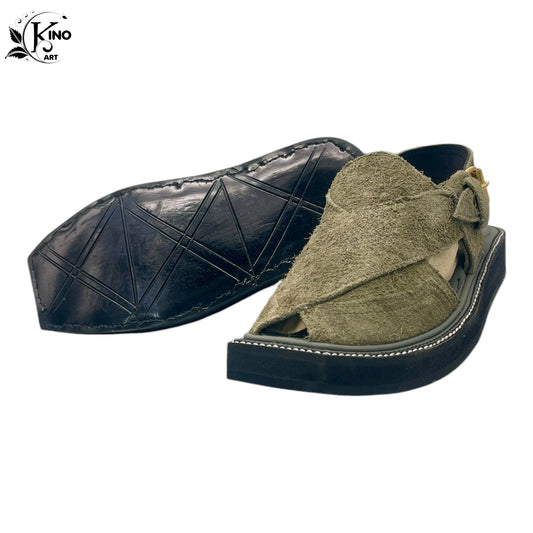 Grey Peshawari Shoes with Tyre Sole – Traditional Charsadda Sandals | Kinocart