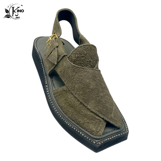 Grey Peshawari Shoes with Tyre Sole – Traditional Charsadda Sandals | Kinocart