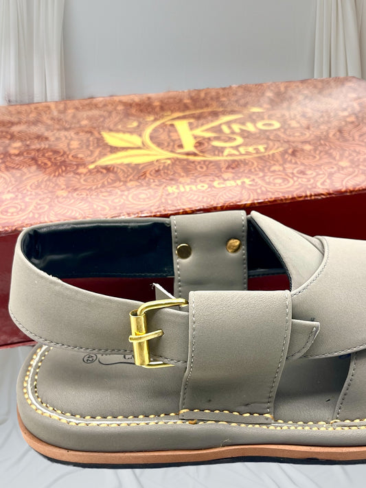 Rafale Shoes | Jet Grey Leather Peshawari Chappal | Medicated Sole, Waterproof | Tyre Sole Peshawari Kerri