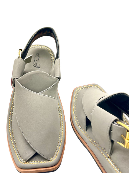 Rafale Shoes | Jet Grey Leather Peshawari Chappal | Medicated Sole, Waterproof | Tyre Sole Peshawari Kerri