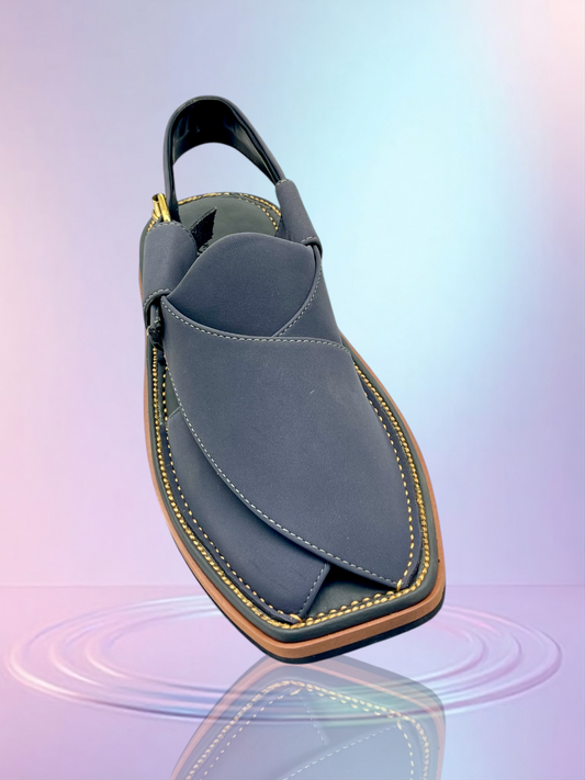 Blue Nubuck Leather Peshawari Chappal | Medicated Sole, Waterproof | Tyre Sole Peshawari Kerri