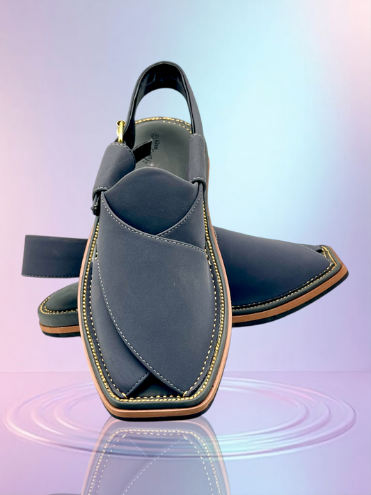 Blue Nubuck Leather Peshawari Chappal | Medicated Sole, Waterproof | Tyre Sole Peshawari Kerri