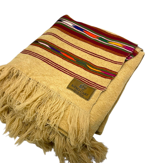 Swati Velvet Touch Woollen Shawl – Light Mustard with Multicolor Stripes | 10% More Discount on Advance Payment