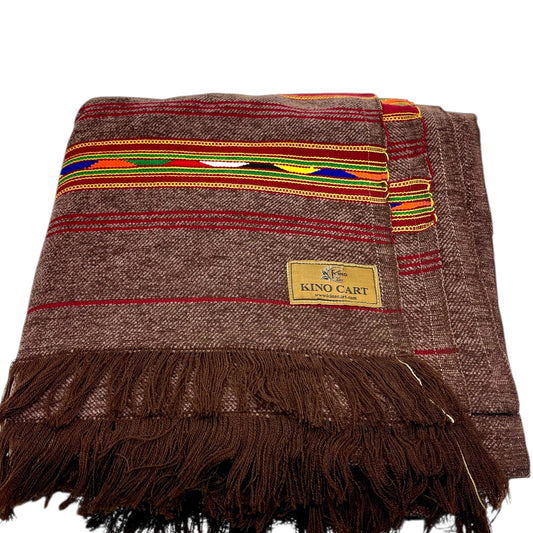 Swati Velvet Touch Woollen Shawl – Rich Brown with Multicolor Stripes | 10% More Discount on Advance Payment