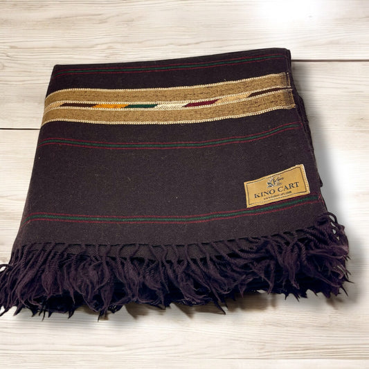 Luxury Dark Brown Woollen Shawl with Stripes – Premium Gents Swati Wool | 10% More Discount on Advance Payment