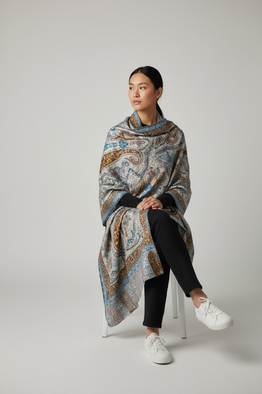 Handcrafted Kalamkari Shawl for Women — Premium Luxury Wrap with Intricate Paisley