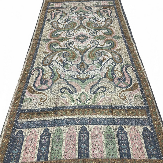 Handmade Light Grey Kalamkari Darbari Shawl from Kashmir