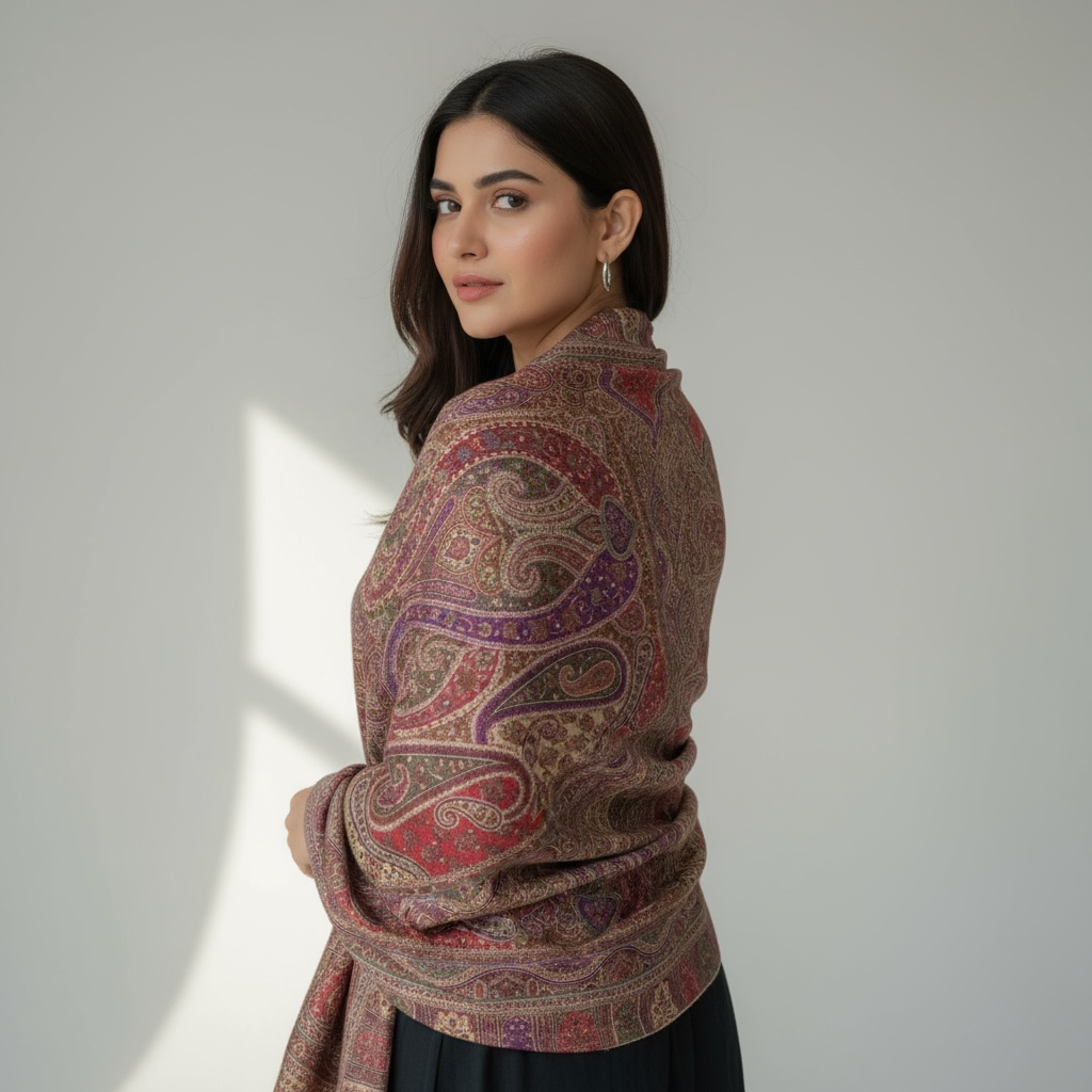 Pink Floral Kani Pashmina Cashmere Shawl