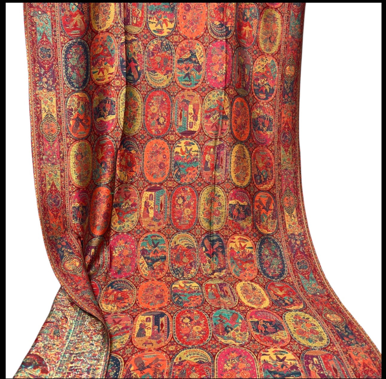Kashmiri Red-Orange Kani Pashmina Dupata Shawl – Pure Cashmere Zari Bridal Wrap
