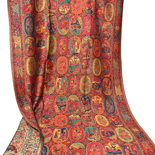 Kashmiri Red-Orange Kani Pashmina Dupata Shawl – Pure Cashmere Zari Bridal Wrap