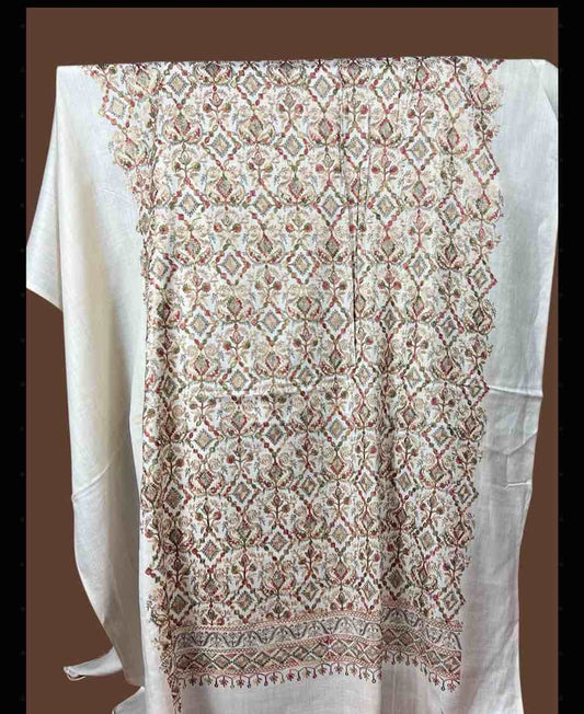 Elegant Cream Pashmina 3-Piece Suit for Moms & Older Women – Embroidered Front & Shawl Sides | Kinocart