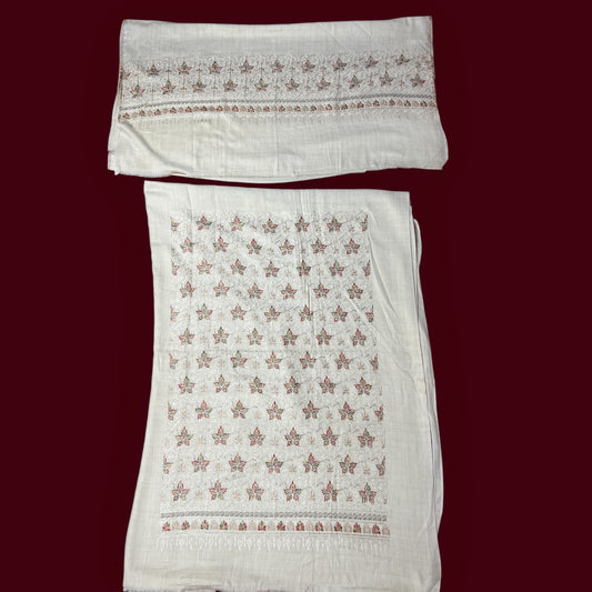 Classic Off White Pashmina 3-Piece Suit for Moms & Aged Women – Embroidered Front & Shawl Short Sides | Kinocart