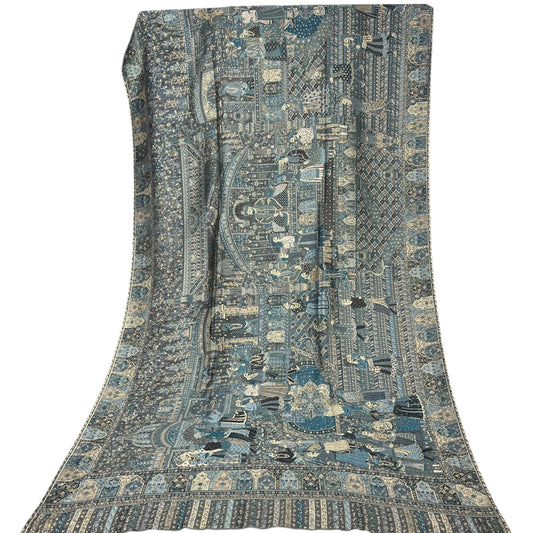 Scenic Jamawar Pashmina Dupatta | Handwoven Teal & Blue | kinoCart