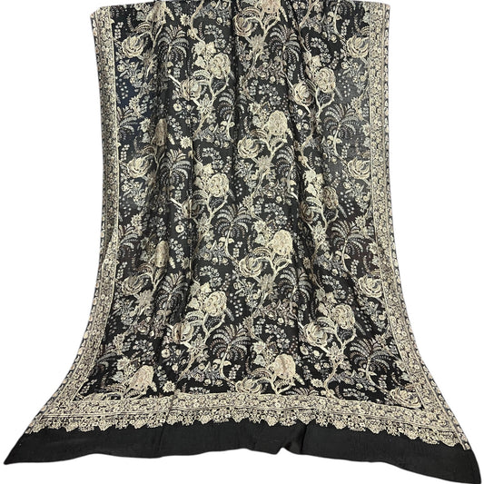 Luxury Grey & Ivory Floral Pashmina Shawl | All-Over Jaal Pattern Cashmere Wrap | Handwoven