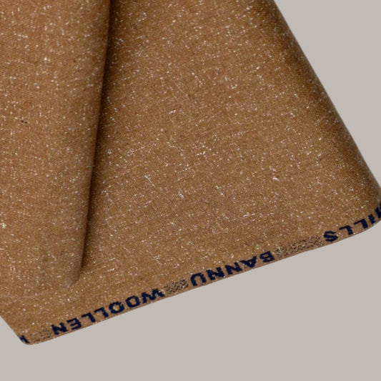 Bannu Woollen Fancy Check Fabric | Luxury Speckled Dark Brown Wool Sharting