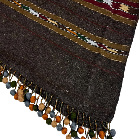 Swati Sharri Shawl | Traditional Woven Wool & Pom-Poms