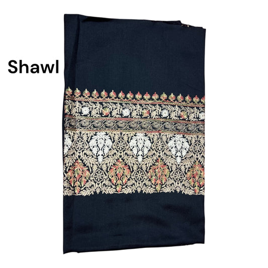 Luxury Black Winter Pashmina Suit for Ladies – Embroidered Front Shirt & Shawl | Kinocart