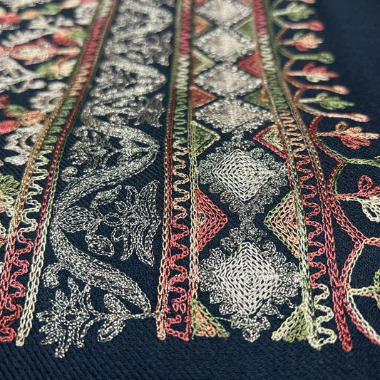 Chic Black Pashmina 3-Piece Suit for Ladies – Embroidered Front & Shawl Detailing | Kinocart