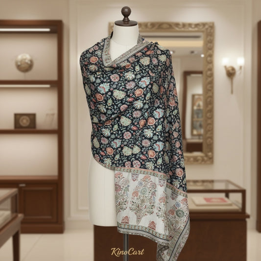Luxury Kalamkari Pashmina Shawl | Black