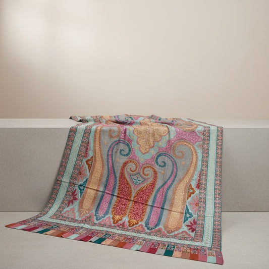 Multi Color Handwoven Kashmiri Kalamkari Pashmina Shawl – Vibrant Artistic Luxury