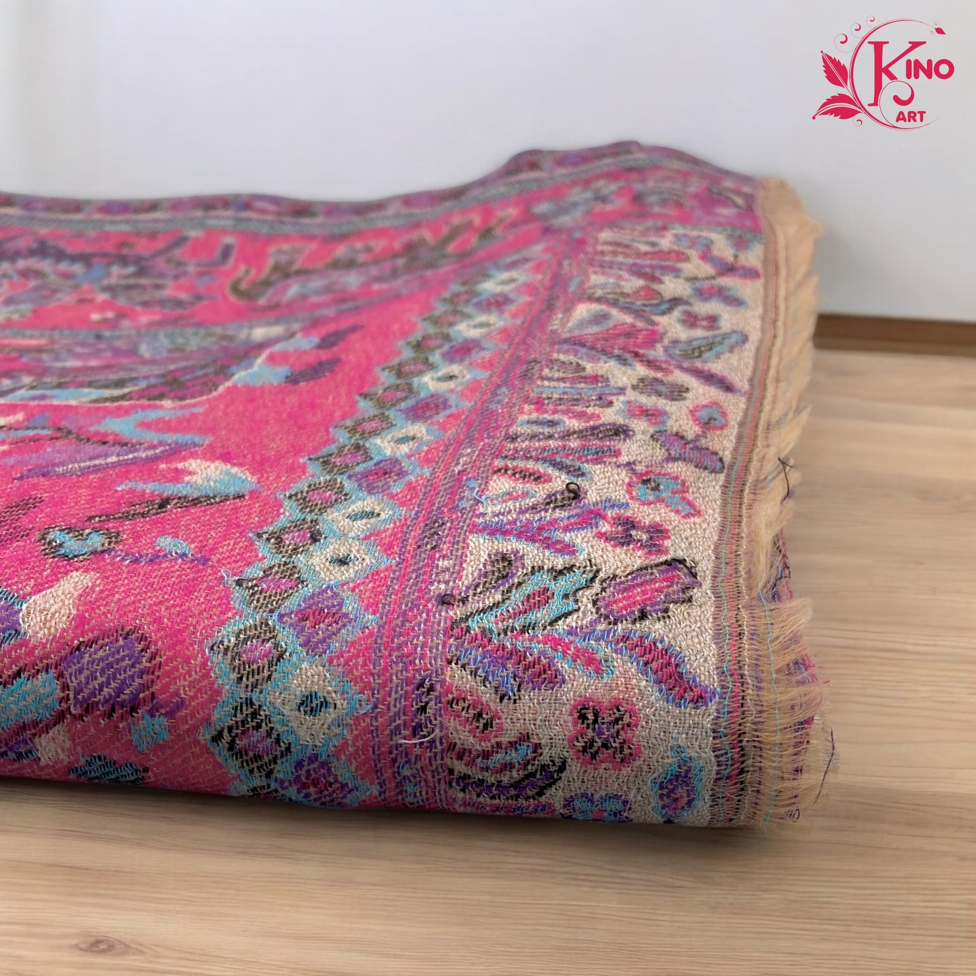 Side view of Close up of pink pashmina shawl