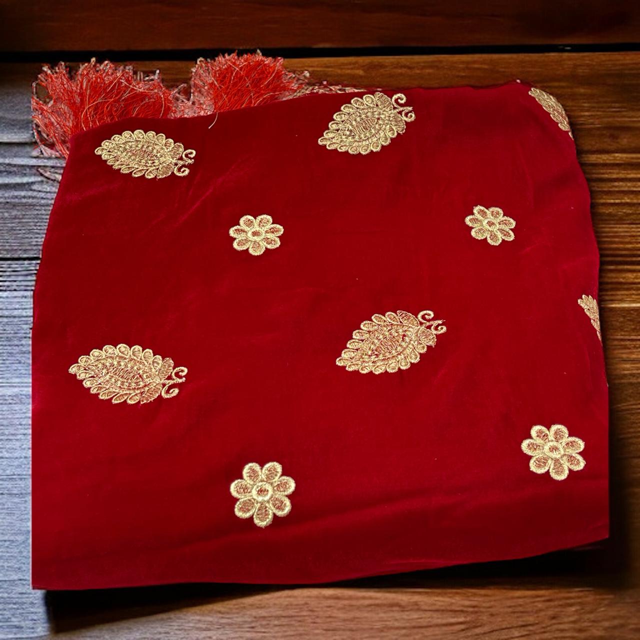 Red Velvet embroidery shawl for ladies