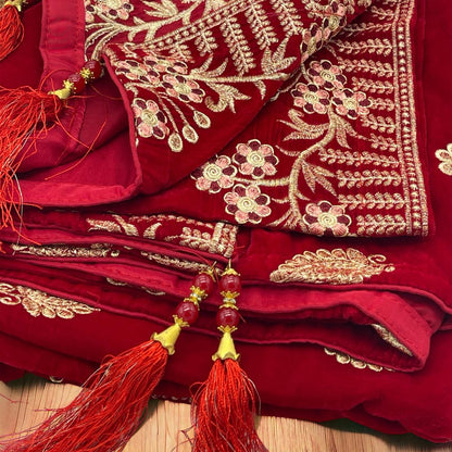 Red Velvet embroidery shawl for ladies