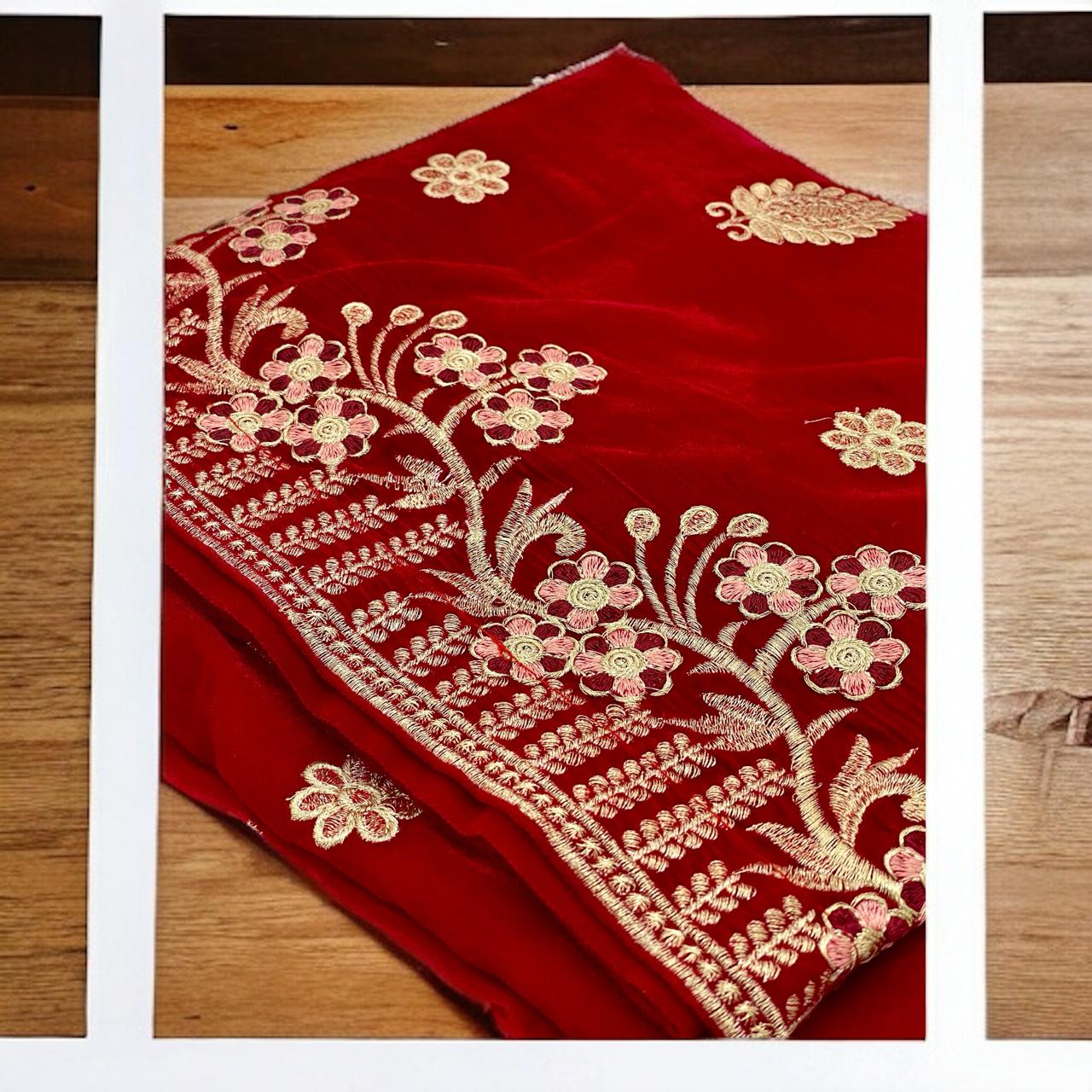 Red Velvet embroidery shawl for ladies