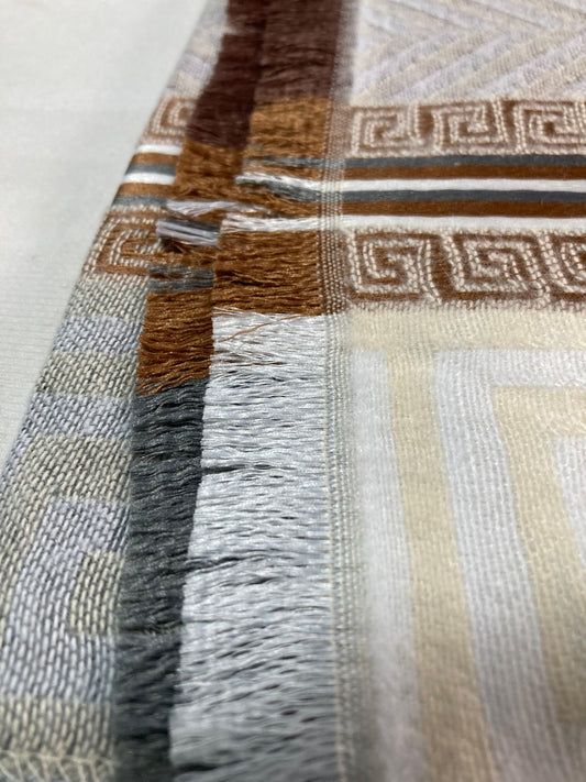 Luxurious Silver Grey Woolen Stoler Shawl with Golden Borders