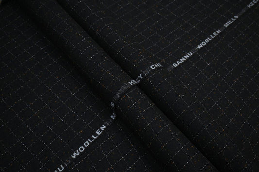 Black Fancy Check Wool | Bannu Woollen Mills Designer Fabric