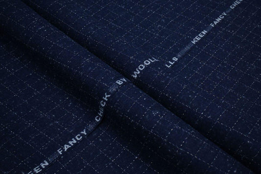 Navy Blue Fancy Check Wool | Bannu Woollen Mills Designer Fabric