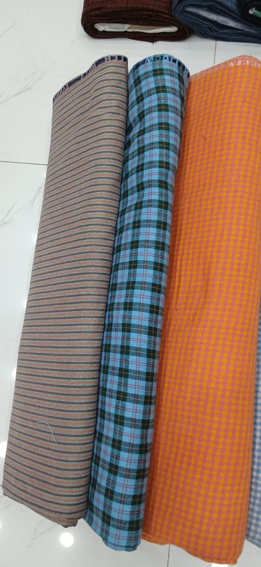 Unstitched Check Bannu Woollen Fabric for Ladies & Gents – Sky Blue, Orange, Brown & Sky Blue with Black Stripes