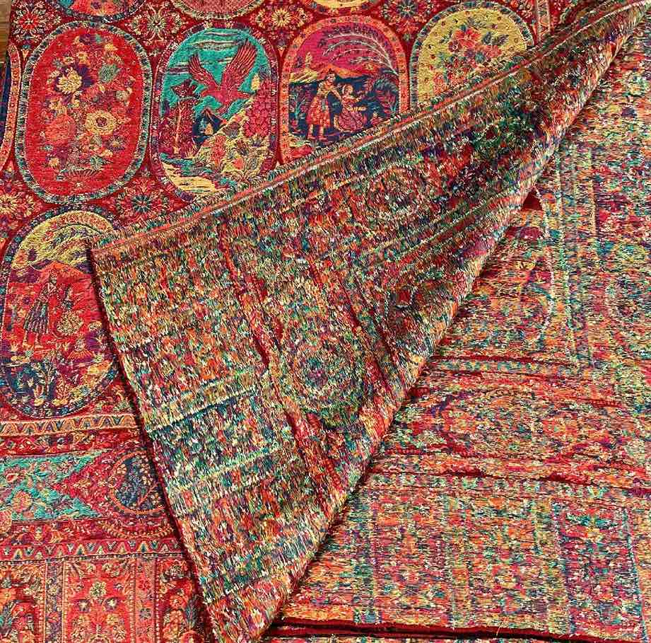 Close image of Red zari pashmina back side work showing